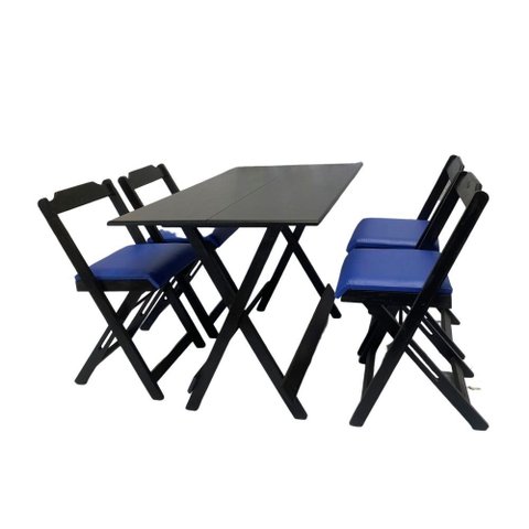 Conjunto Dobrável 120x70 com 4 Cadeiras Estofadas Azul