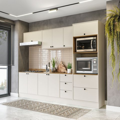 Cozinha Completa 270cm com Torre Quente Off White Branco Yescasa