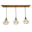 Ver imagem 1 de Trio Aramado Diamante Pequeno Poptem Canopla Múltipla Reta 97Cm Dourado Metal 19Cm Luminária Lustre