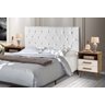 Cabeceira Estofada Box Casal 140 cm Branco com Mesa de Cabeceira Alice Jequitiba com Off White - 1