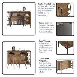 Mesa Bancada Gourmet 131cm com Arm 2 Portas P1035 Mel/graf - 9