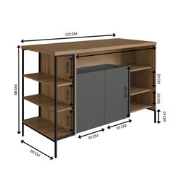 Mesa Bancada Gourmet 131cm com Arm 2 Portas P1035 Mel/graf - 5