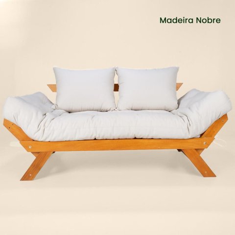 Sofá Japão Futon Acquablock Madeira Nobre Natural - Branco Off