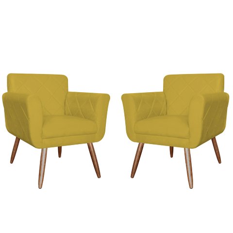 Conjunto 2 Poltronas Cadeiras Isabella Sala de Estar Suede Amarelo - Incasa Decor