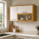 Ver imagem 1 de Armário Aéreo de Cozinha Demi 3 Portas com Vidro Reflecta Espresso Móveis Bege/Cinamomo/Off White Acetinado