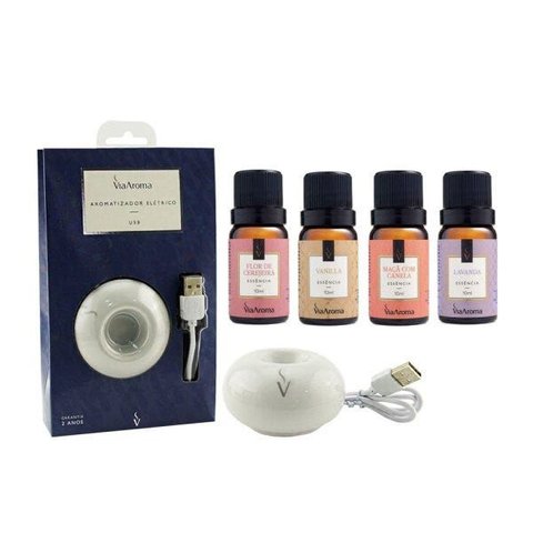 Aromatizador LED USB com 4 Essências Via Aroma 10ml