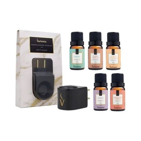 Kit Aromatizador Eletrico de Porcelana Preto 5 Essencias