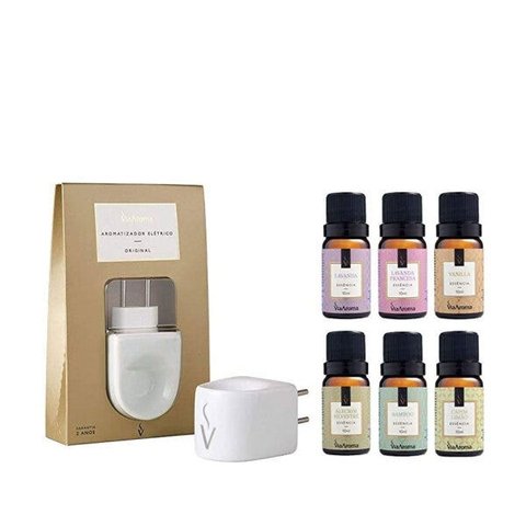 Kit Difusor Elétrico Aromatizador Porcelana Com 6 Essências 10ml Via Aroma