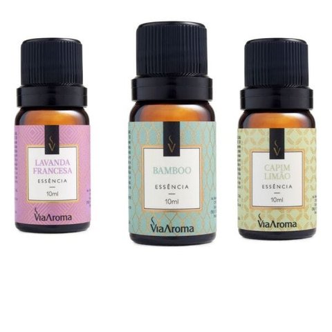 Kit 3 Essências 10ml Lavanda Francesa, Bamboo, Capim Limão