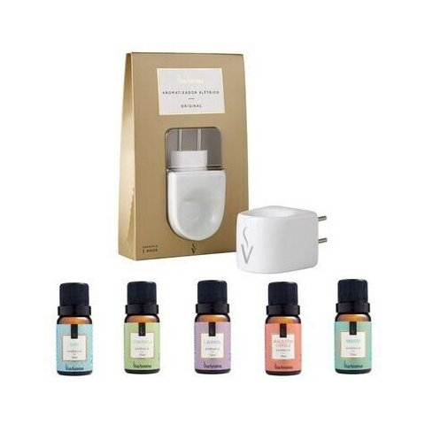 Kit Difusor Elétrico Porcelana E 05 Essências 10ml Via Aroma