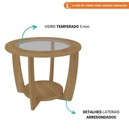 Mesa De Centro Redonda 100% Mdf Tampo Em Vidro Curve Artely Carvalho - 5