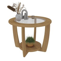 Mesa De Centro Redonda 100% Mdf Tampo Em Vidro Curve Artely Carvalho - 2