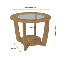 Mesa De Centro Redonda 100% Mdf Tampo Em Vidro Curve Artely Carvalho - 3