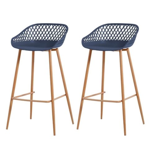 Kit 2 Banquetas Mônaco Clarice Assento Polipropileno Base Aço com Encosto Fixa Azul Marinho