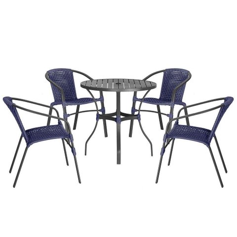 04 Cadeiras Floripa e Mesa Roma 100cm Preta Trama Original Azul
