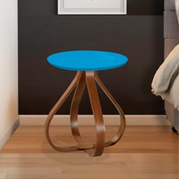 Mesa Bella de Canto com Tampo de Vidro Redonda Base de 60cm - Azul Turquesa Luka Decor - 4