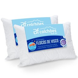 Kit 2 Travesseiros Flocos De Espuma Viscoelástica Antialérgico Macio NASA 50x70x14cm - BF Colchões - 1