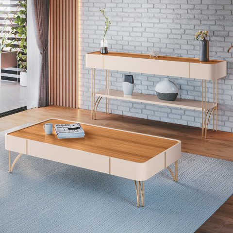 Kit Aparador La Vie com Mesa de Centro Harmony B01 Off White Cinamomo - Lyam Decor La Vie & Harmony