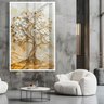 Quadro Décor Árvore 3d com Ondas Flores Brancas Folhas Douradas Sala Quarto Casa Escritório - 1