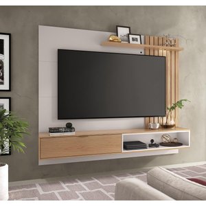 Painel Suspenso Tocantins 1.8 P/ Tv 65'' com Detalhes Ripados e Prateleira Off White Freijó - Colibr
