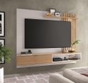 Ver imagem 1 de Painel Suspenso Tocantins 1.8 P/ Tv 65'' com Detalhes Ripados e Prateleira Off White Freijó - Colibr