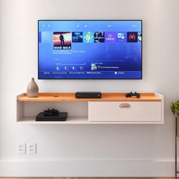 Rack Suspenso Tv 1.20 Home Decor Puxador Concha Nicho Decorativo Sala Quarto - Off White/cinamomo - 2