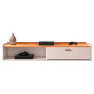 Rack Suspenso Tv 1.20 Home Decor Puxador Concha Nicho Decorativo Sala Quarto - Off White/cinamomo