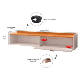 Rack Suspenso Tv 1.20 Home Decor Puxador Concha Nicho Decorativo Sala Quarto - Off White/cinamomo - 4