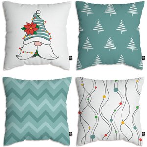 Capas De Almofada Natal Gnomo Azul 40x40 - Kit Com 4 Un