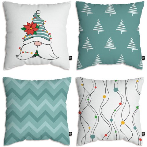 Capas De Almofada Natal Gnomo Azul 40x40 - Kit Com 4 Un