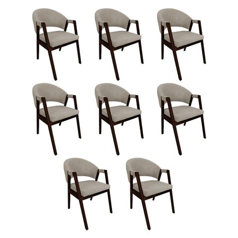 Kit 8 Cadeiras Linho Helen Premium para Sala de Jantar Conforto em Madeira Maciça - Bege