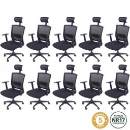 Kit 10 Cadeiras Escritorio Presidente Ergonômica NR17 Tela Mesh 3317 - 1