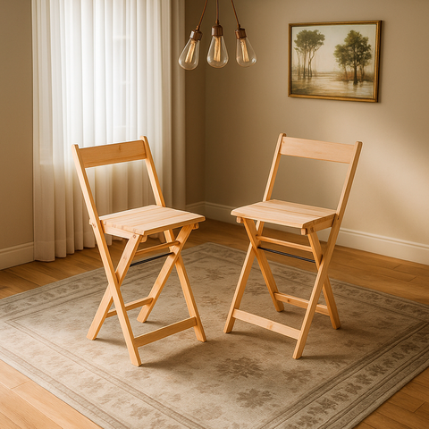 Conjunto com 2 Banquetas Dobráveis em Eucalipto: Natural