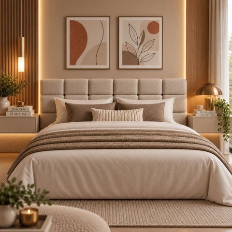 Cabeceira Cama Box Casal 138cm Estofada Bouclé Boss:Off White