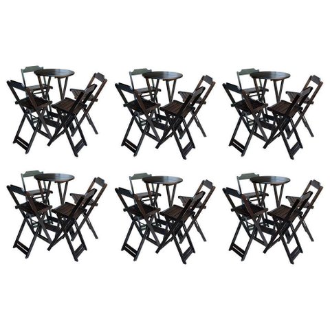 Kit 6 Jogos De Mesa Bistrô De Madeira Com 4 Cadeiras Dobravel Tabaco - Marrom