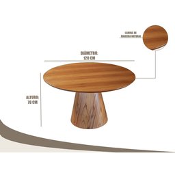 Mesa Cone Redonda Lamina Madeira Natural - 1,20m - 2