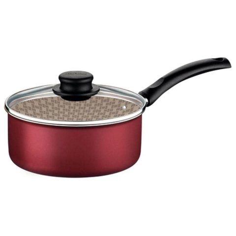 Panela Vermelha Alumínio Antiaderente Tampa de Vidro Starflon Max 16cm Tramontina Turim Cozinha
