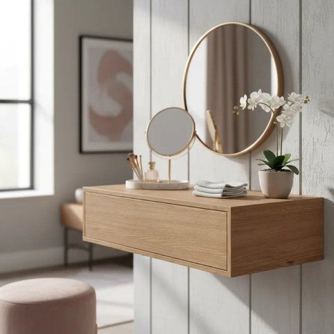 Escrivaninha Mesa Escritório Suspensa Complemento 100% MDF 1 Gaveta 78,5cm Macadâmia Marrom