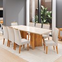 Ver imagem 1 de Conjunto Sala de Jantar 8 Lugares Retangular Tampo de Vidro MDF Holden Yescasa Bege/Mel/Off White