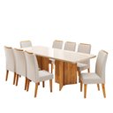 Ver imagem 2 de Conjunto Sala de Jantar 8 Lugares Retangular Tampo de Vidro MDF Holden Yescasa Bege/Mel/Off White