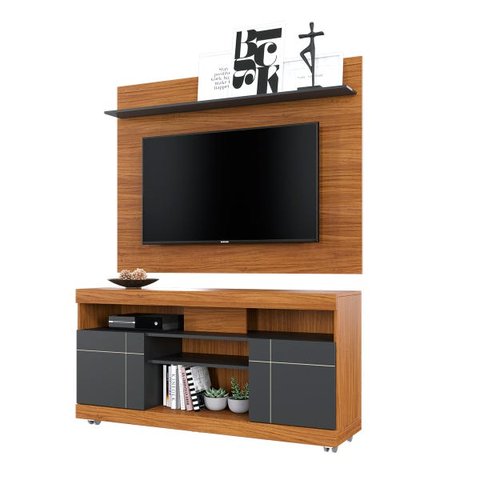 Rack Bancada Yara + Painel Maia TV até 47 Polegadas com Prateleira Noce/Preto para Sala