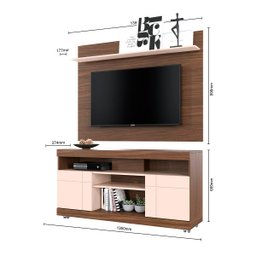 Rack Bancada Yara + Painel Maia TV de até 47 Polegas com Prateleira Nogueira/ Off White para Sala - 3