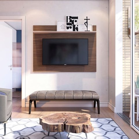 Painel Suspenso Maia TV de até 47 Polegas com Prateleira Nogueira/ Off White para Sala