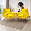 Ver imagem 3 de Kit 2 Poltrona Lívia Cadeira Decorativa Suede Amarelo para Sala Escritório Recepção - Mm Decor