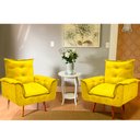 Ver imagem 2 de Kit 2 Poltrona Lívia Cadeira Decorativa Suede Amarelo para Sala Escritório Recepção - Mm Decor