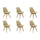 Ver imagem 1 de Kit 6 Cadeiras Charles Eames Leda Luisa Saarinen Design Wood Estofada Base Madeira - Bege