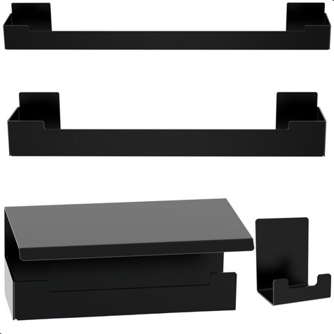 Kit de Acessórios para Banheiro 4 Peças Adesivo Preto F.elg