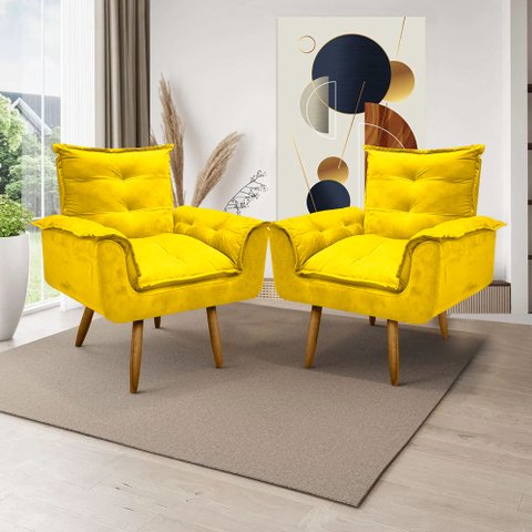 Kit 2 Poltronas Opala Cadeira Decorativas Suede Amarelo para Sala Escritório Recepção - Mm Decor