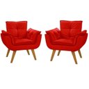 Ver imagem 1 de Kit 2 Poltronas Cadeiras Decorativas Giovana Suede Vermelho Pés Palito para Recepção Sala de Estar