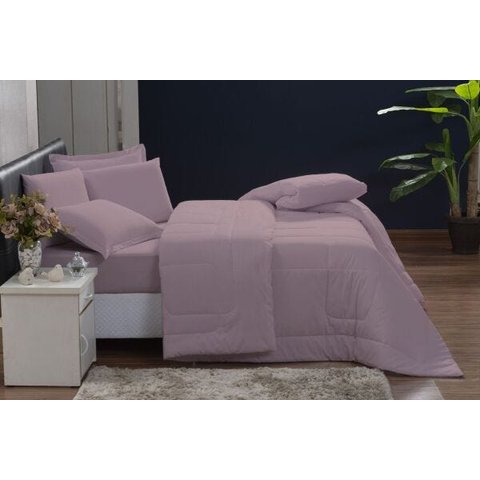 Kit Edredom QUEEN 6 Peças Dupla Face Italiano Macio Rosa Casa Dona